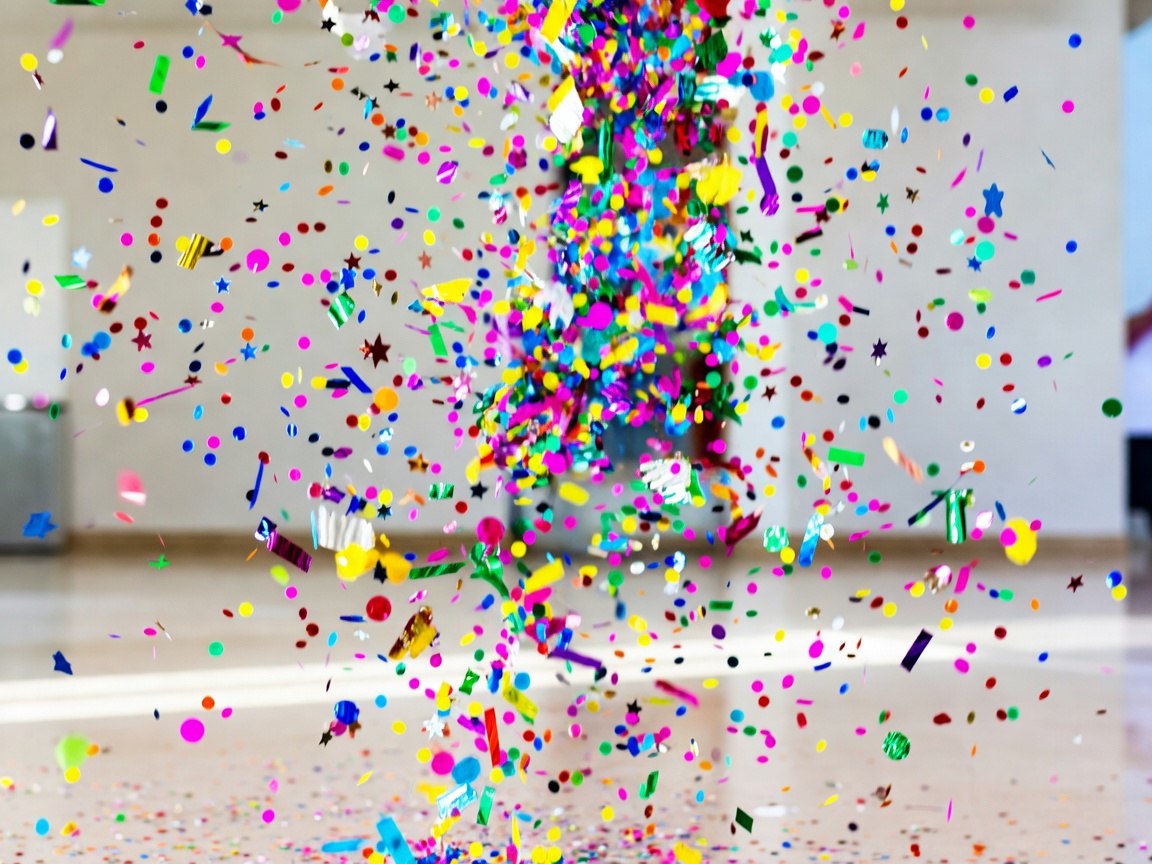Bright confetti raining down signifying a daily party drop